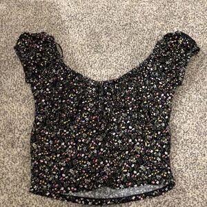 Love Tree Black Flutter Sleeve Blouse with Ruched Tie Front